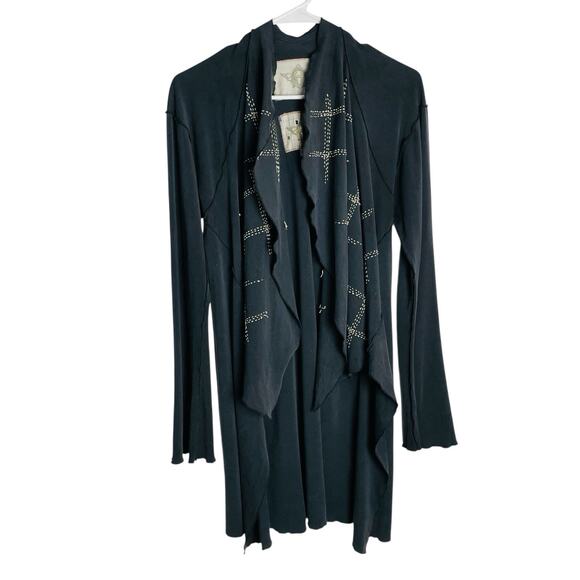 Burning Torch Silk Blend Cardigan Womens M Faded Black Cascade Front Embroidered - Picture 3 of 12